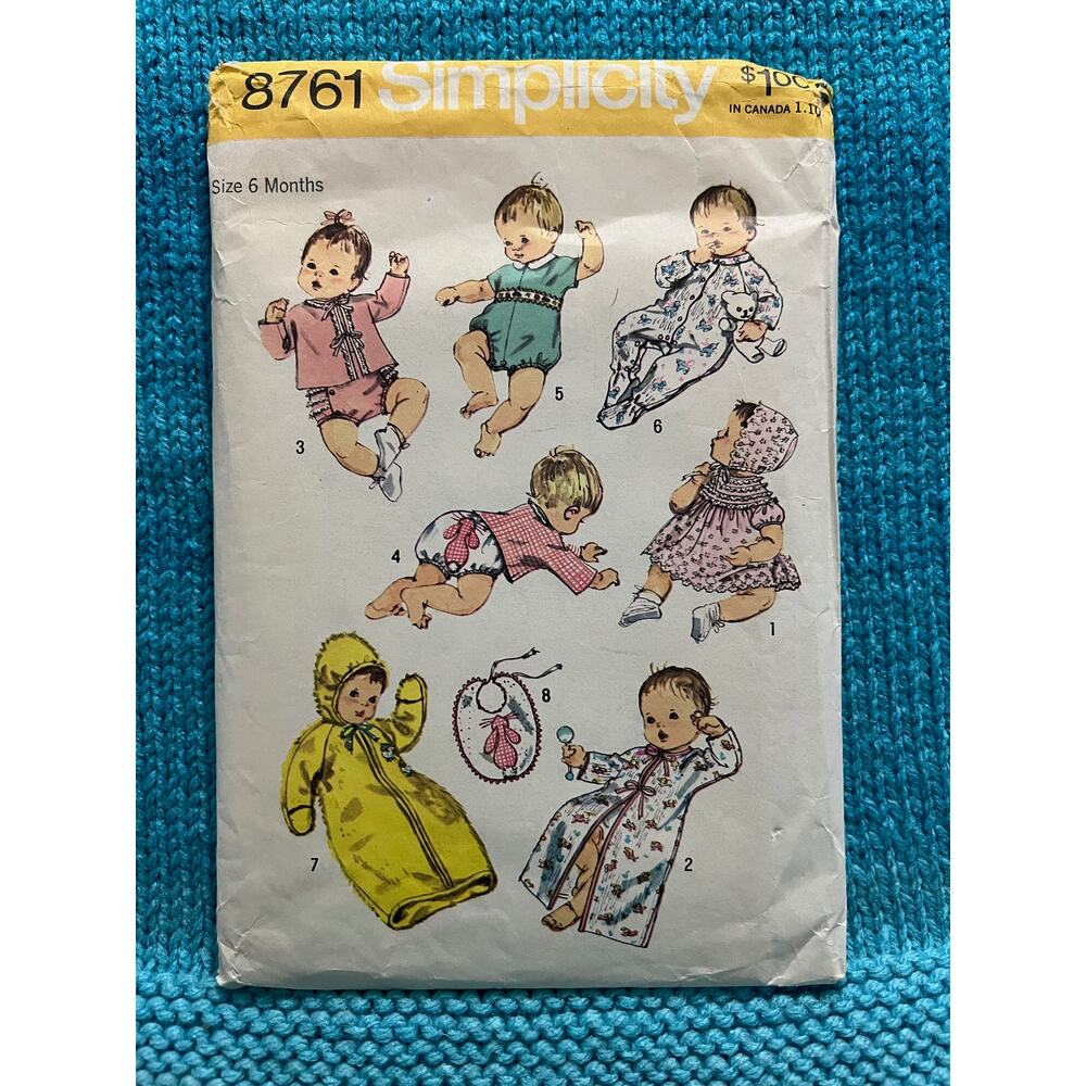 Simplicity 8761 baby layette bonnet sleeper dress romper size 6 months
